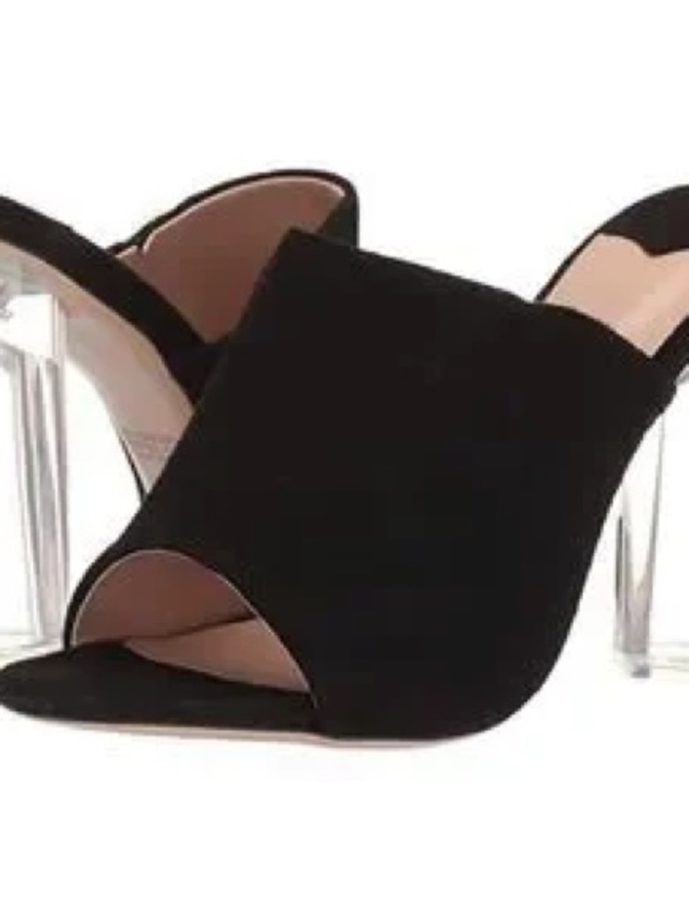 Tony Bianco Black Peep-Toe Mule with Clear Lucite Block Heel